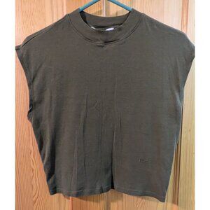 FRAME Cropped Mock Neck Army Green Tee, XS
